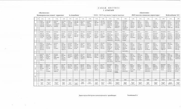 2018-2019 оқу жылына арналған  С А Б А Қ     К Е С Т Е С І    І -ауысым