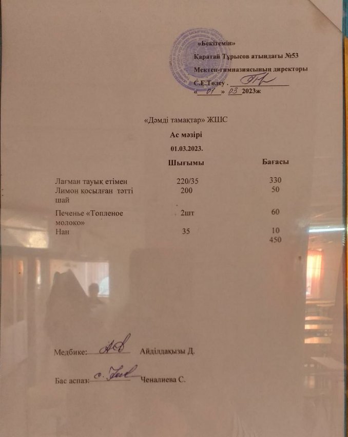 1.03.2023 жыл ас мәзірі