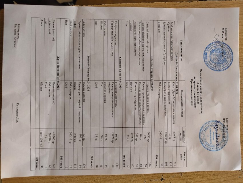 1.04.2024ж - 5.04.2024ж ас мәзірі