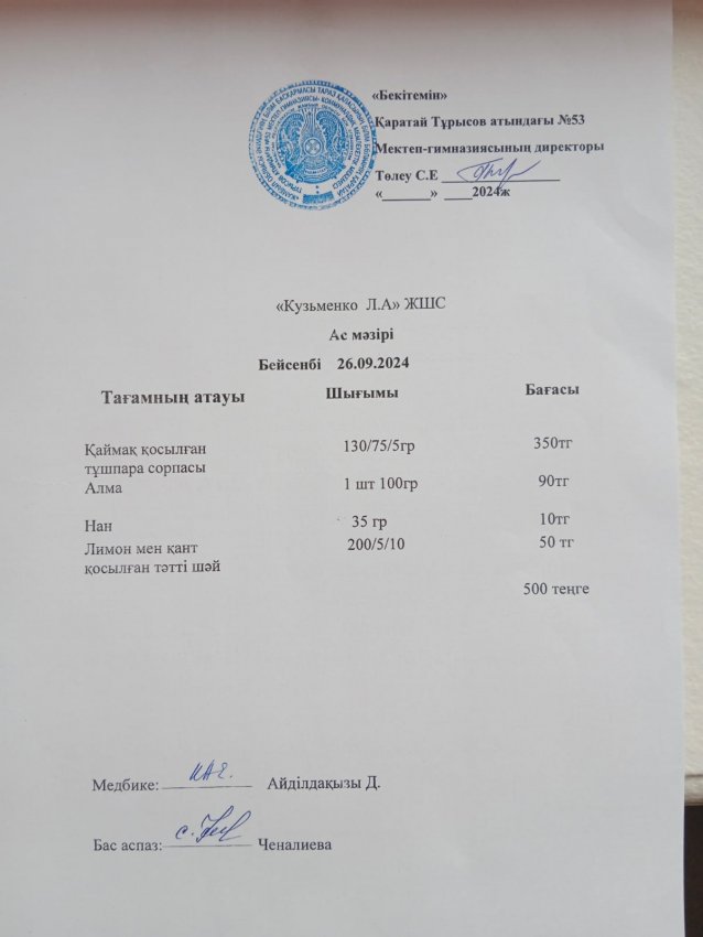 26.09.2024ж ас мәзірі