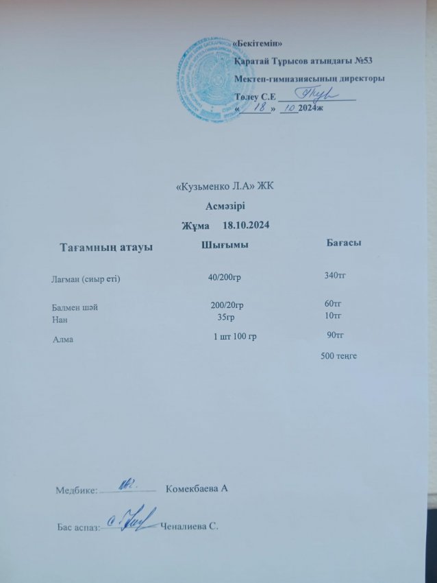 18.10.2024ж ас мәзірі