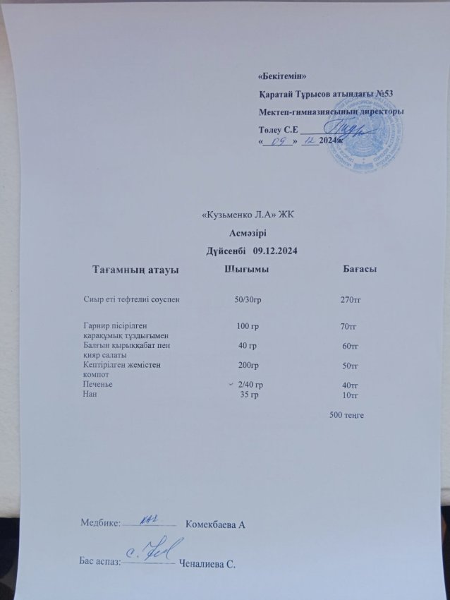 9.12.2024ж ас мәзірі