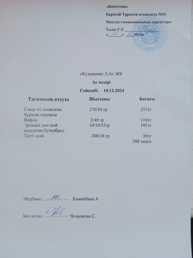 10.12.2024ж ас мәзірі