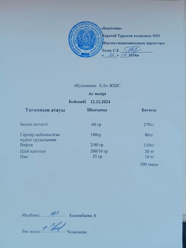 12.12.2024ж ас мәзірі