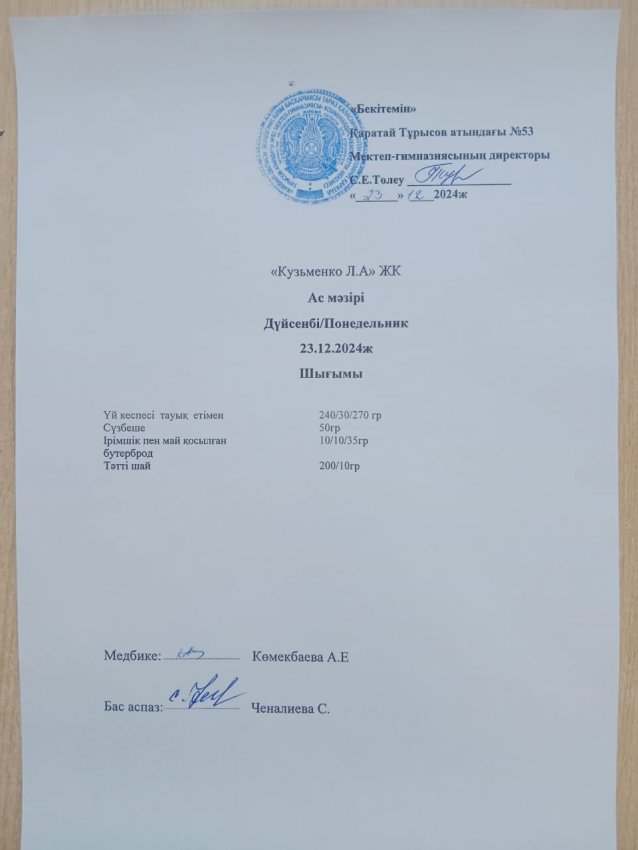 23.12.2024ж ас мәзірі