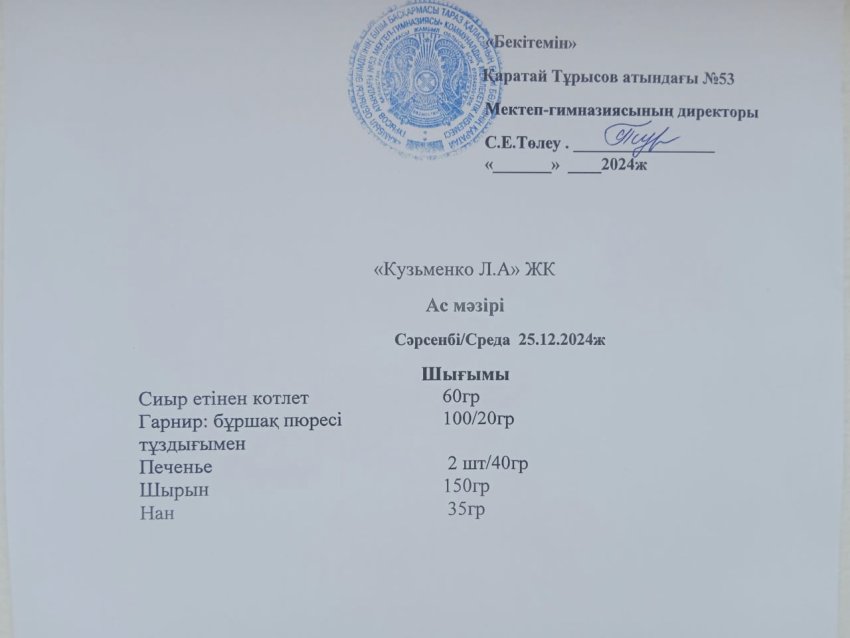 25.12.2024ж ас мәзірі