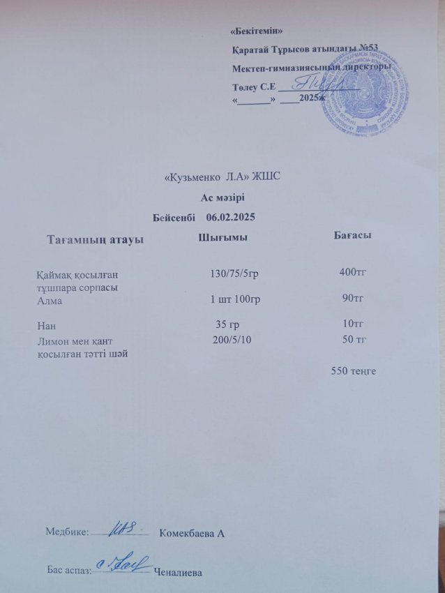 6.02.2025ж ас мәзірі