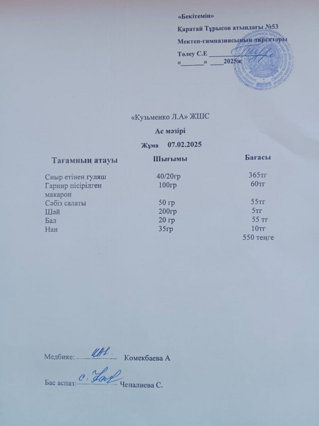 7.02.2025ж ас мәзірі