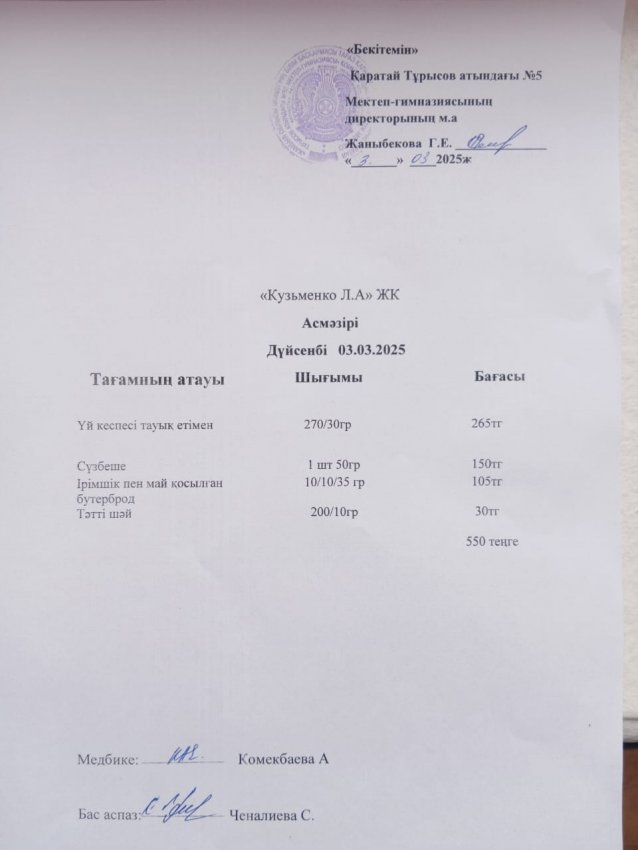 3.03.2025ж ас мәзірі