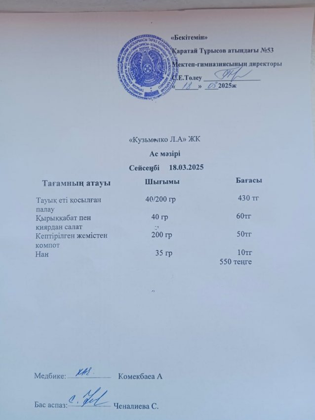 18.03.2025ж ас мәзірі