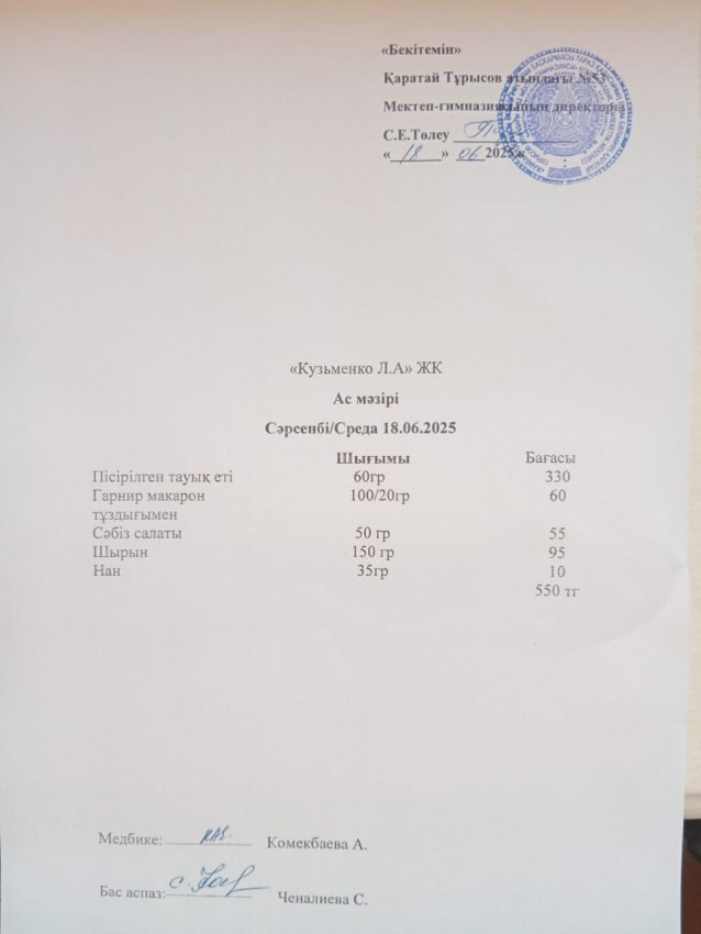 18.06.2025ж ас мәзірі