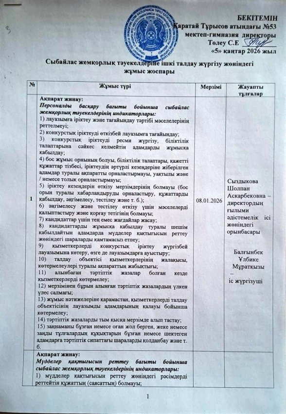 Жоспар. Ішкі талдау